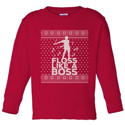 Floss Like A Boss Ugly Christmas Sweater Toddler Long Sleeve Shirt
