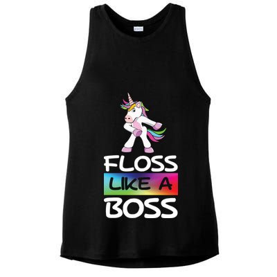Floss Like a Boss Unicorn Rainbow Ladies PosiCharge Tri-Blend Wicking Tank