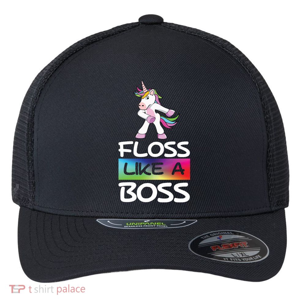 Floss Like a Boss Unicorn Rainbow Flexfit Unipanel Trucker Cap