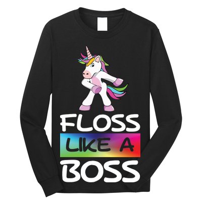 Floss Like a Boss Unicorn Rainbow Long Sleeve Shirt