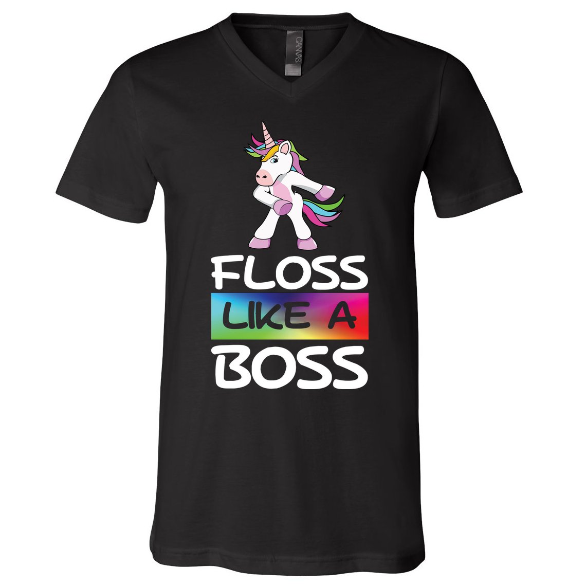 Floss Like a Boss Unicorn Rainbow V-Neck T-Shirt