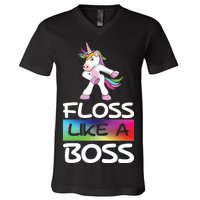 Floss Like a Boss Unicorn Rainbow V-Neck T-Shirt