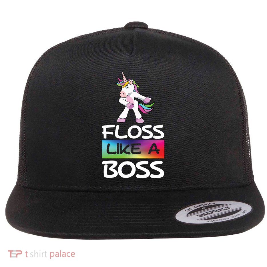 Floss Like a Boss Unicorn Rainbow Flat Bill Trucker Hat