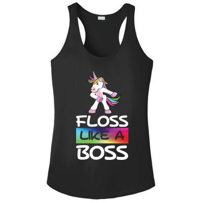 Floss Like a Boss Unicorn Rainbow Ladies PosiCharge Competitor Racerback Tank