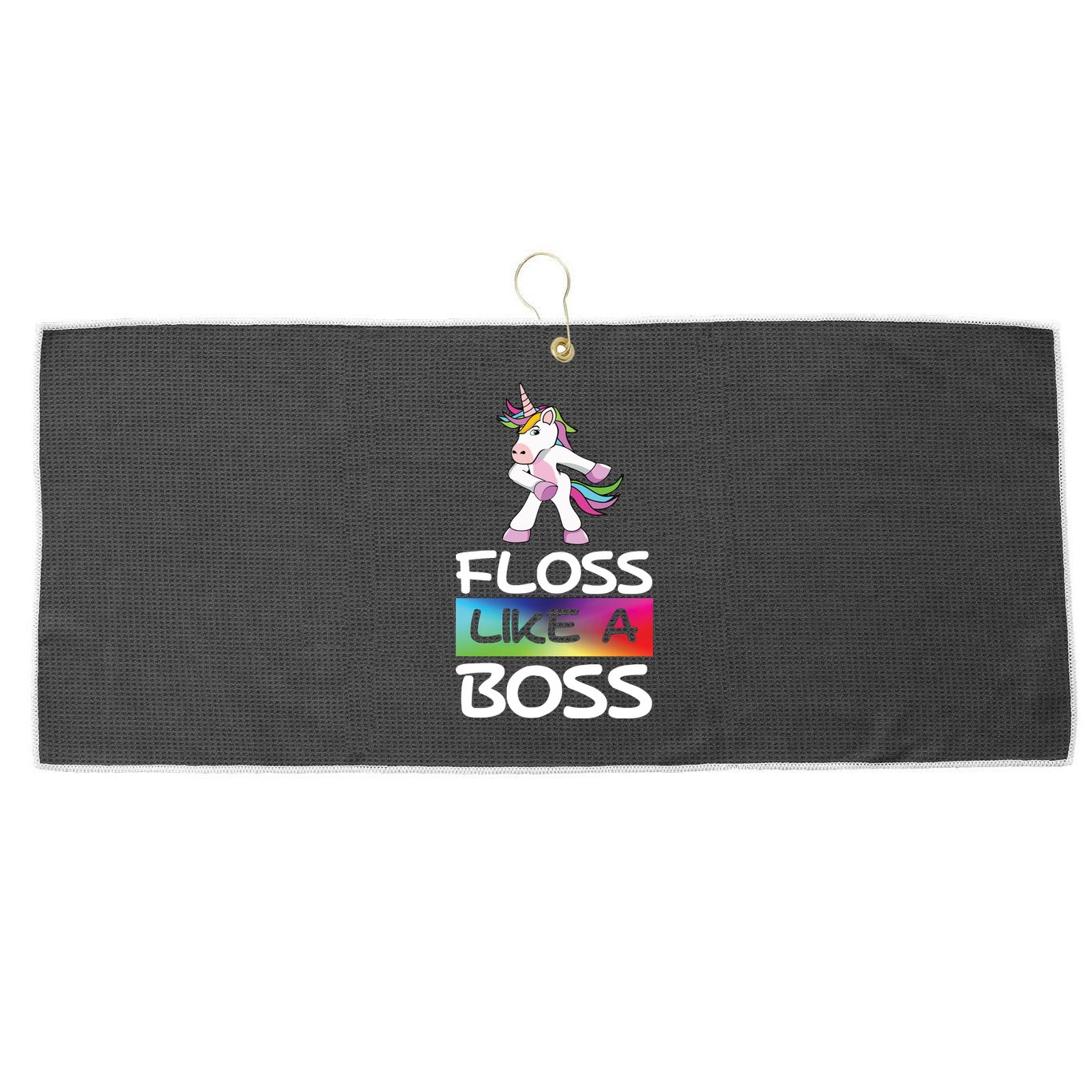Floss Like a Boss Unicorn Rainbow Large Microfiber Waffle Golf Towel