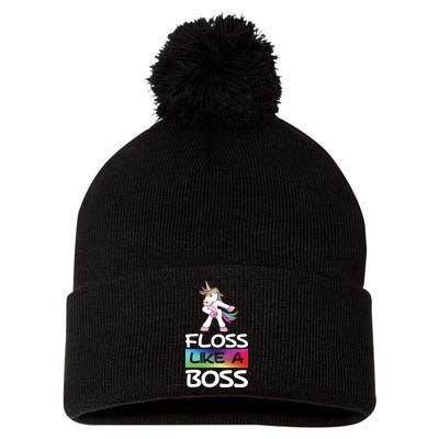Floss Like a Boss Unicorn Rainbow Pom Pom 12in Knit Beanie