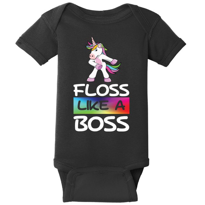 Floss Like a Boss Unicorn Rainbow Baby Bodysuit