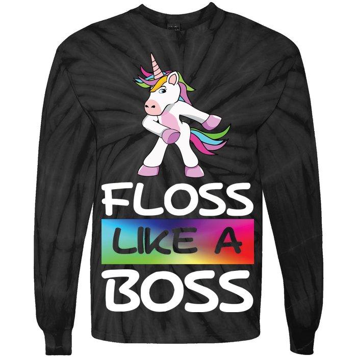 Floss Like a Boss Unicorn Rainbow Tie-Dye Long Sleeve Shirt