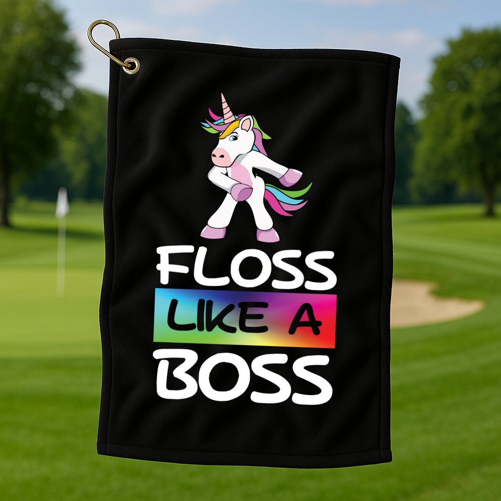 Floss Like a Boss Unicorn Rainbow Golf Towel