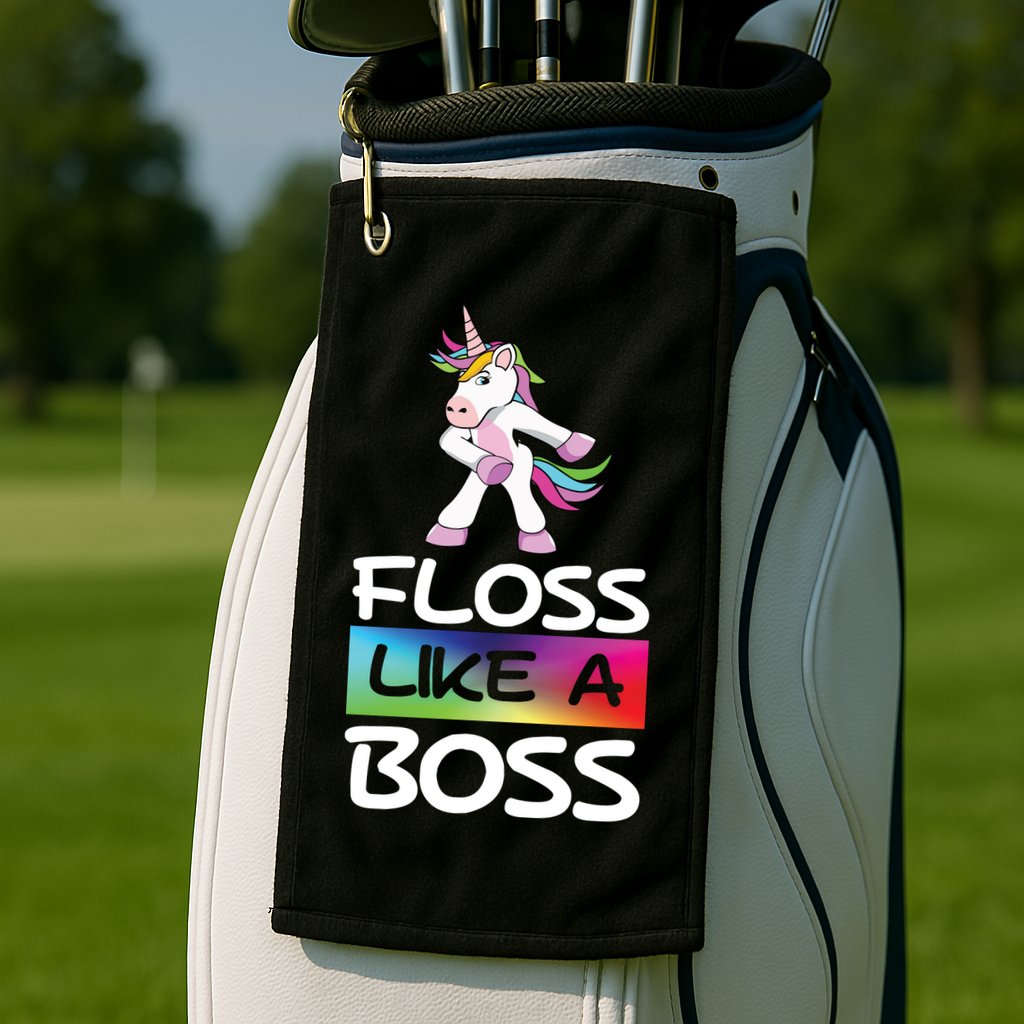 Floss Like a Boss Unicorn Rainbow Golf Towel