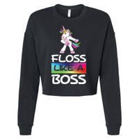 Floss Like a Boss Unicorn Rainbow Cropped Pullover Crew