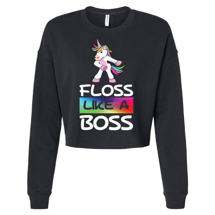 Floss Like a Boss Unicorn Rainbow Cropped Pullover Crew