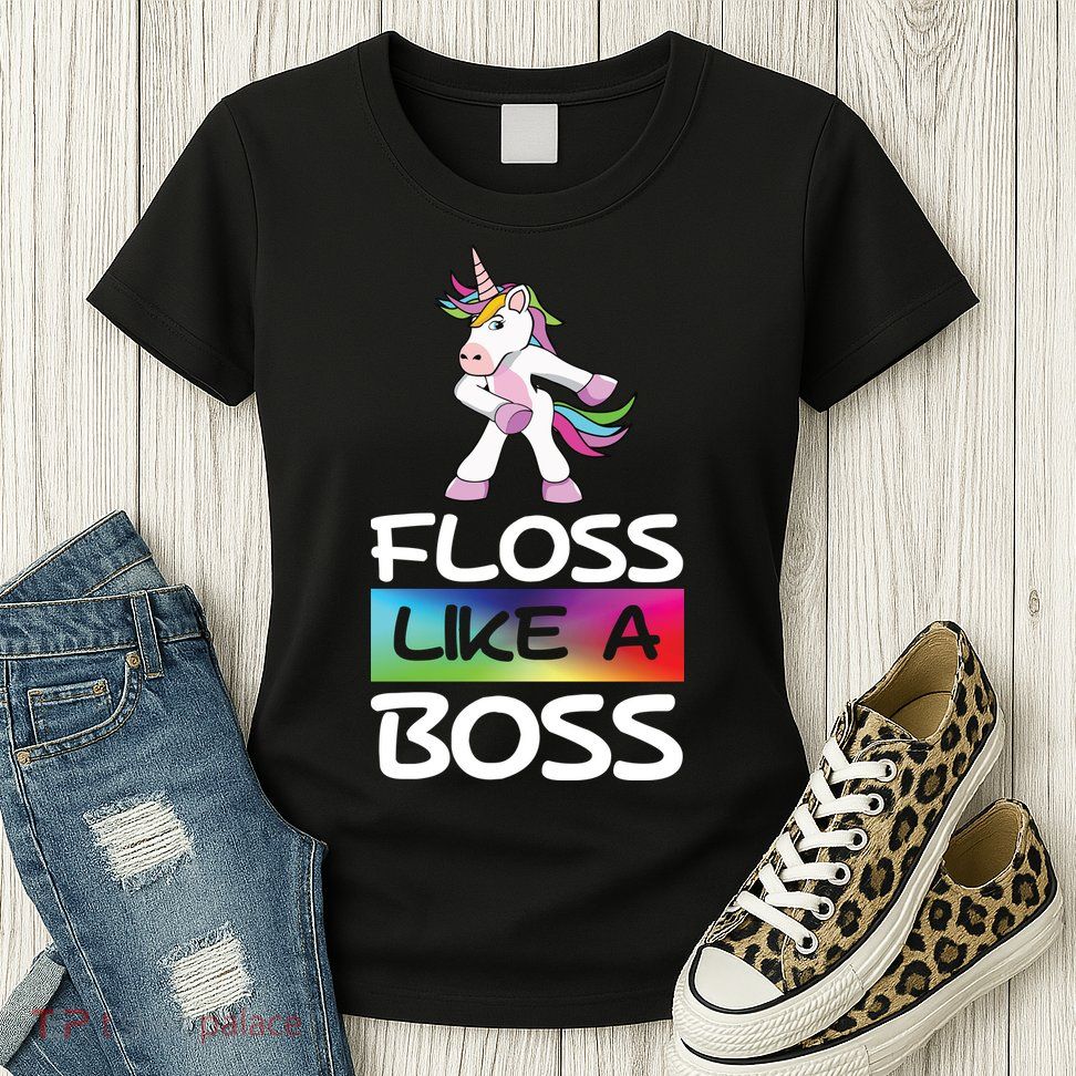 Floss Like a Boss Unicorn Rainbow Womens T-Shirt
