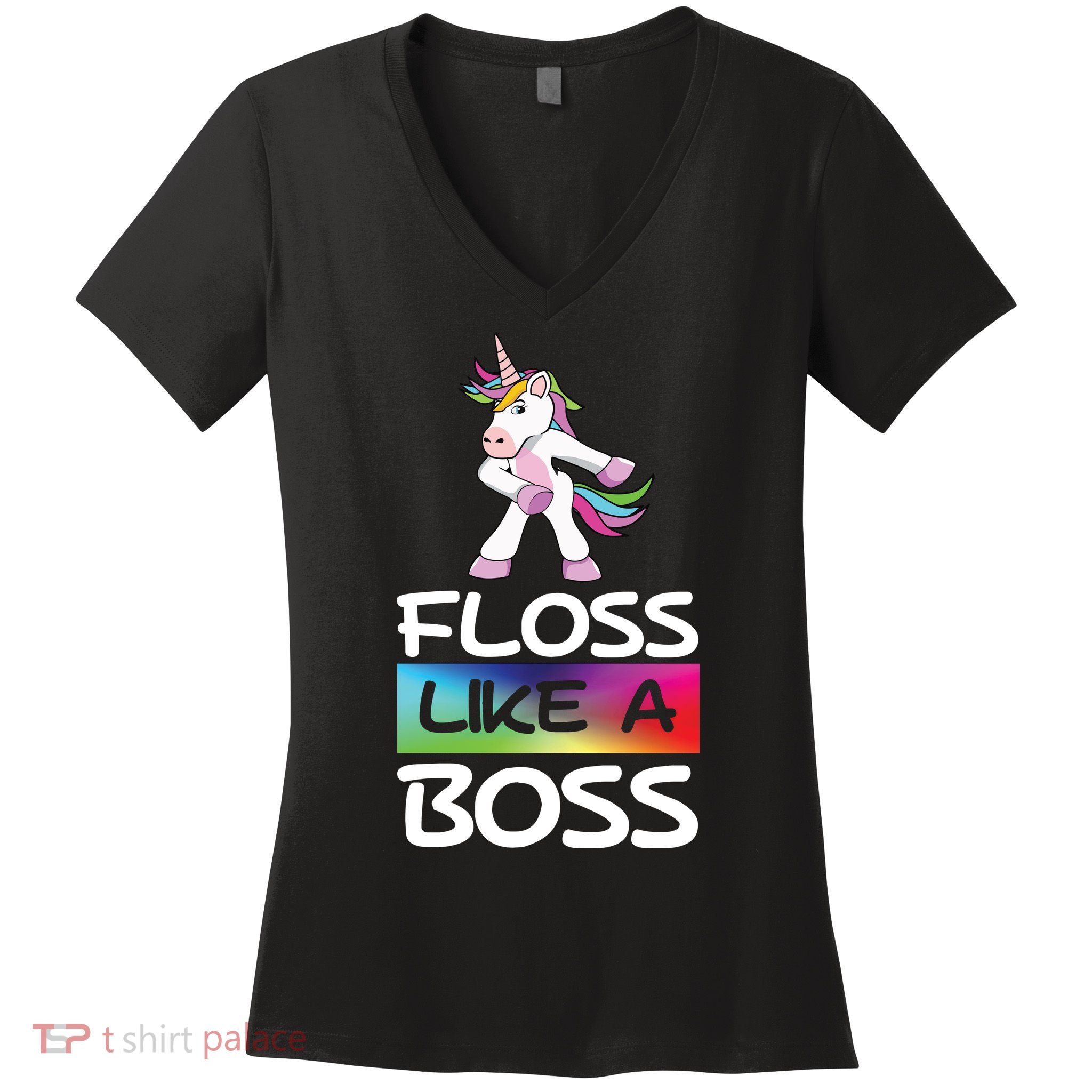 Floss Like a Boss Unicorn Rainbow Women's V-Neck T-Shirt
