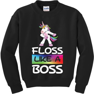 Floss Like a Boss Unicorn Rainbow Kids Sweatshirt