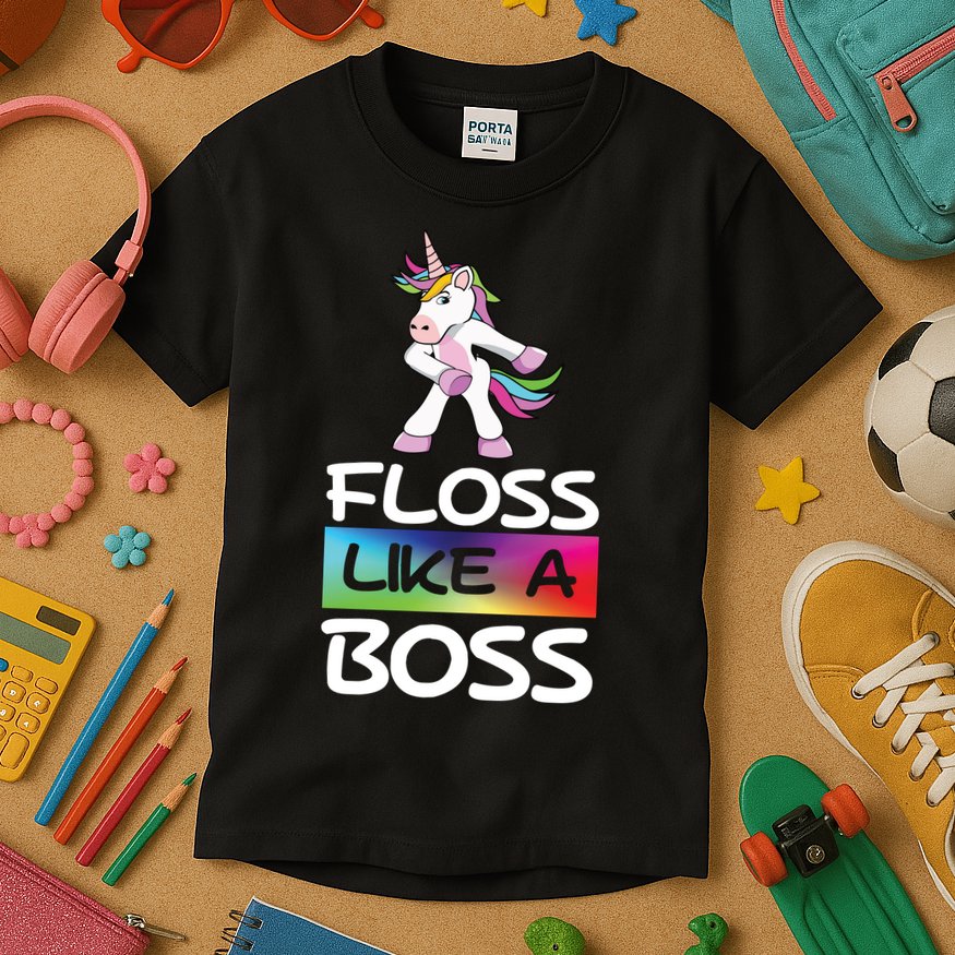 Floss Like a Boss Unicorn Rainbow Kids T-Shirt