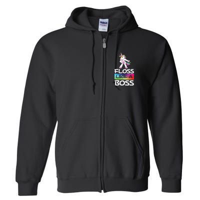 Floss Like a Boss Unicorn Rainbow Full Zip Hoodie