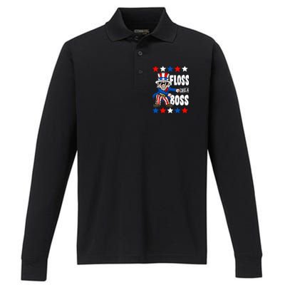 Floss Like A Boss USA 4th of July Performance Long Sleeve Polo