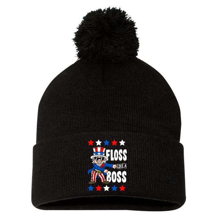 Floss Like A Boss USA 4th of July Pom Pom 12in Knit Beanie