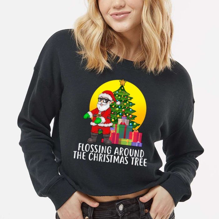 Flossing Around The Christmas Tree Cropped Pullover Crew