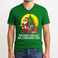 Flossing Around The Christmas Tree V-Neck T-Shirt