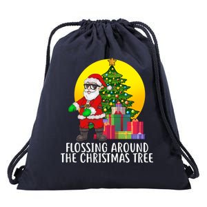 Flossing Around The Christmas Tree Drawstring Bag