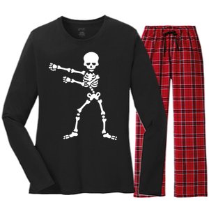 Flossing Skeleton  Women's Long Sleeve Flannel Pajama Set 