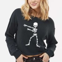 Flossing Skeleton  Cropped Pullover Crew