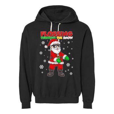 Flossing Through The Snow Santa Garment-Dyed Fleece Hoodie