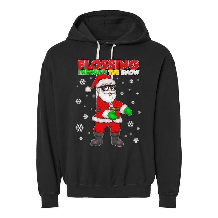 Flossing Through The Snow Santa Garment-Dyed Fleece Hoodie