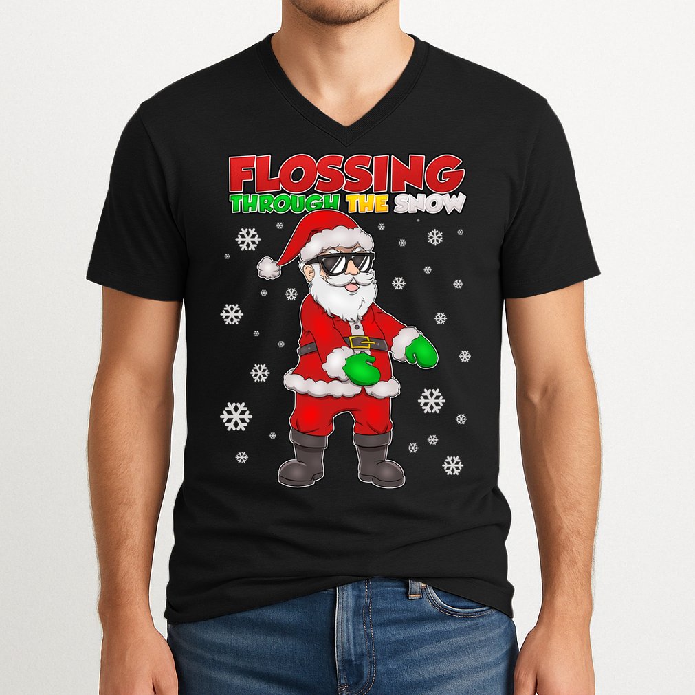 Flossing Through The Snow Santa V-Neck T-Shirt