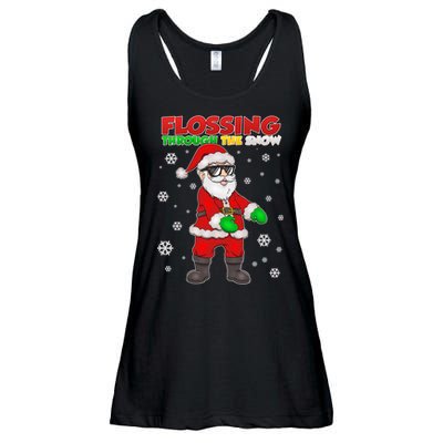 Flossing Through The Snow Santa Ladies Essential Flowy Tank
