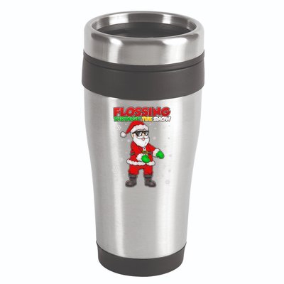 Flossing Through The Snow Santa 16oz Travel Tumbler