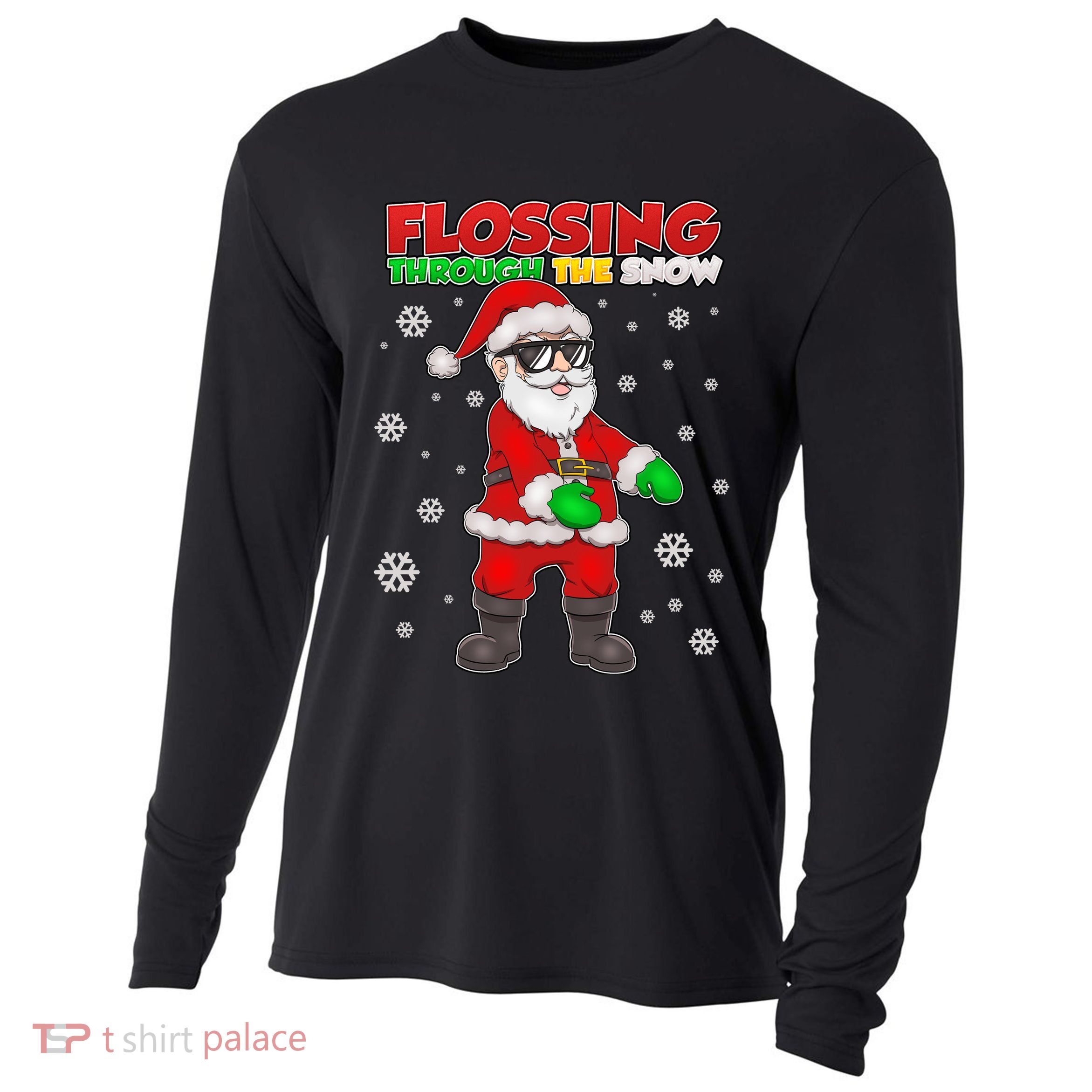 Flossing Through The Snow Santa Cooling Performance Long Sleeve Crew