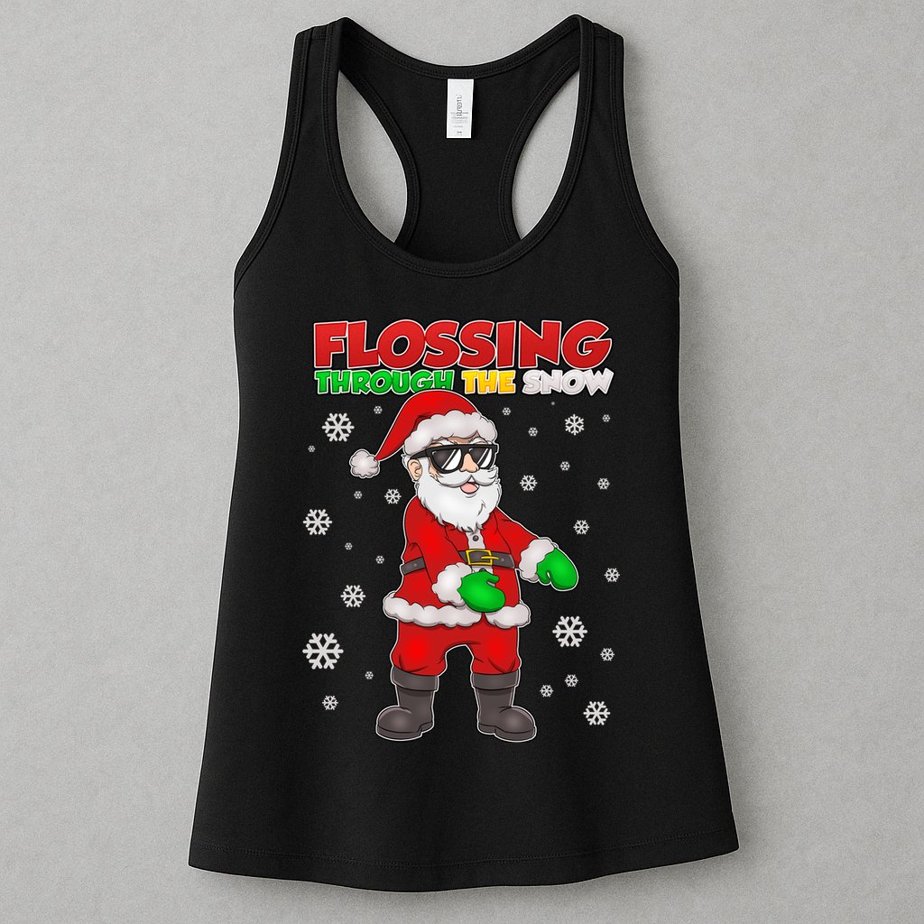 Flossing Through The Snow Santa Womens Tank Top