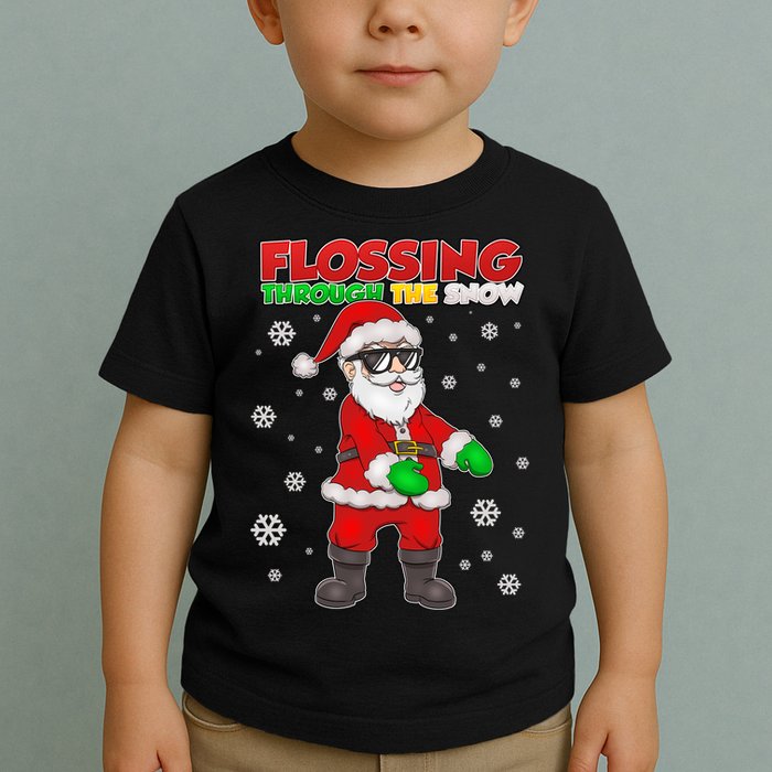 Flossing Through The Snow Santa Toddler T-Shirt