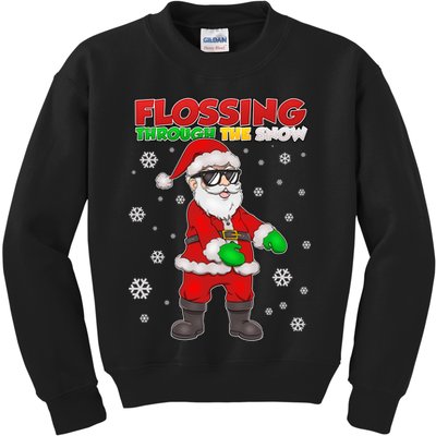 Flossing Through The Snow Santa Kids Sweatshirt
