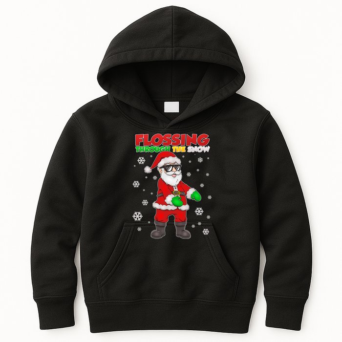 Flossing Through The Snow Santa Kids Hoodie