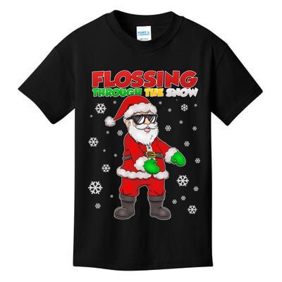 Flossing Through The Snow Santa Kids T-Shirt