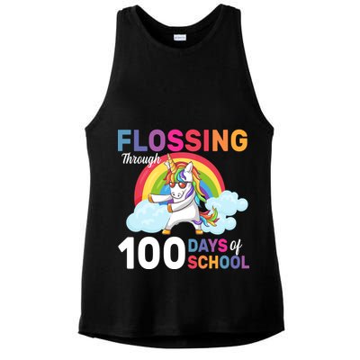 Flossing Unicorn Through 100 days Of School Ladies PosiCharge Tri-Blend Wicking Tank
