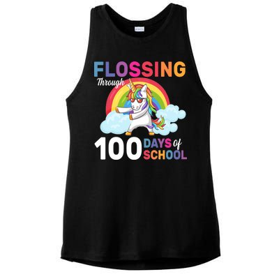 Flossing Unicorn Through 100 days Of School Ladies PosiCharge Tri-Blend Wicking Tank