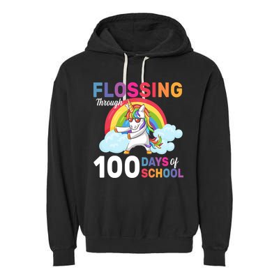 Flossing Unicorn Through 100 days Of School Garment-Dyed Fleece Hoodie