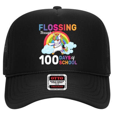 Flossing Unicorn Through 100 days Of School High Crown Mesh Back Trucker Hat