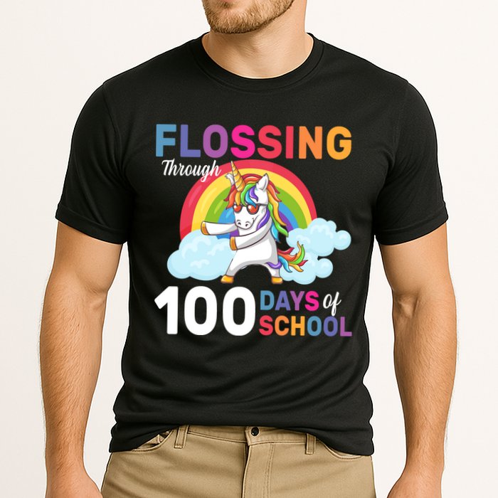 Flossing Unicorn Through 100 days Of School Cooling Performance Crew T-Shirt