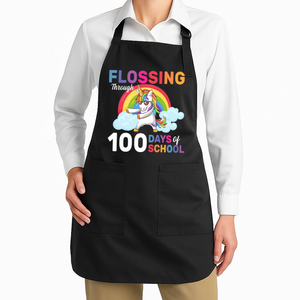 Flossing Unicorn Through 100 days Of School Apron