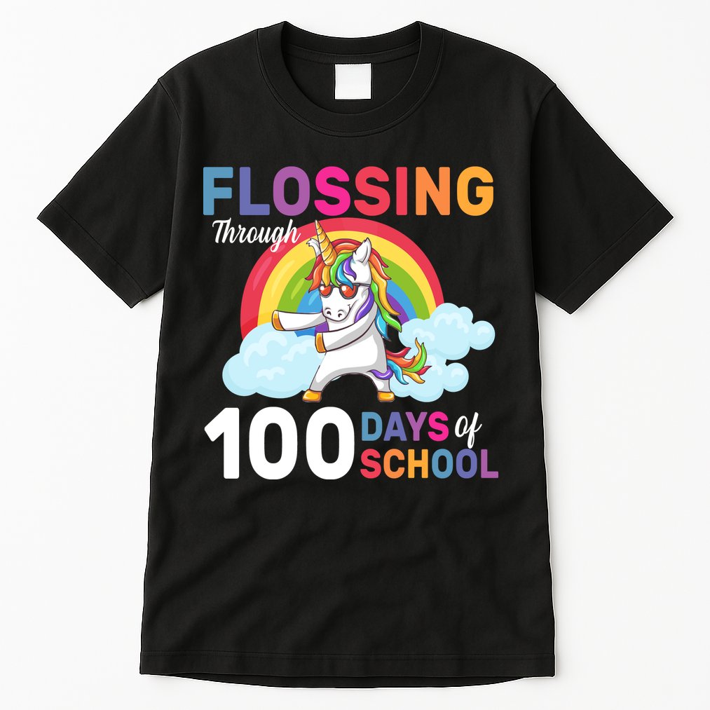 Flossing Unicorn Through 100 days Of School Tall T-Shirt