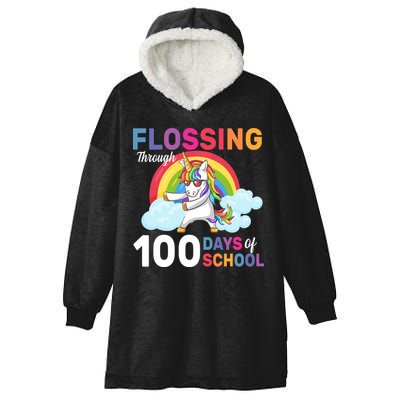 Flossing Unicorn Through 100 days Of School Hooded Wearable Blanket