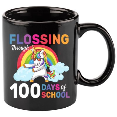 Flossing Unicorn Through 100 days Of School 11oz C Handle Ceramic Mug