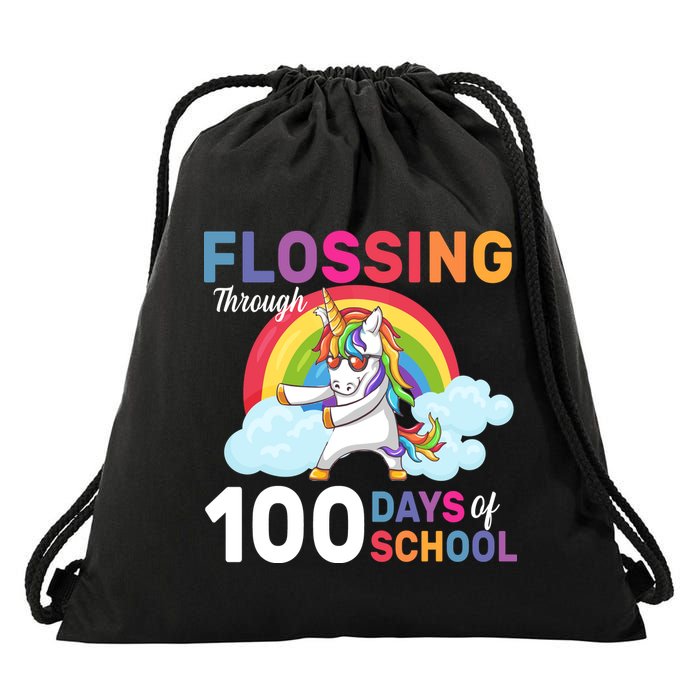 Flossing Unicorn Through 100 days Of School Drawstring Bag