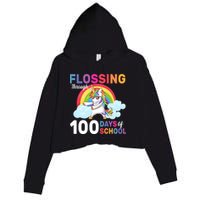 Flossing Unicorn Through 100 days Of School Crop Fleece Hoodie